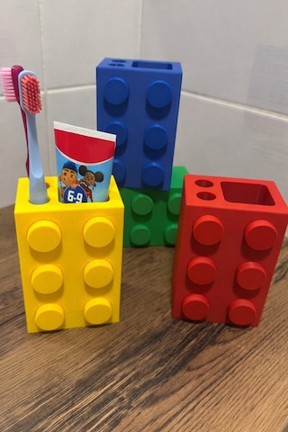 Lego Görünümlü Diş Fırçalık Çocuk Diş Fırçası Ve Diş Macunu Organizeri Beyaz