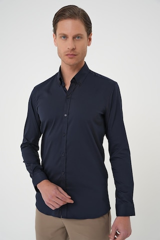 Efor Slim Fit Düğmeli Yaka Esnek Pamuk Klasik Lacivert Gömlek Gk 727 Lacivert