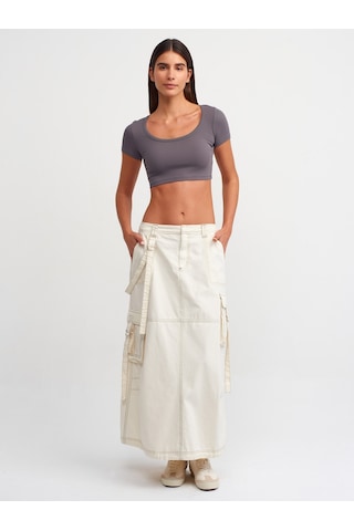 Dilvin Kısa Kollu Crop Top-füme Füme