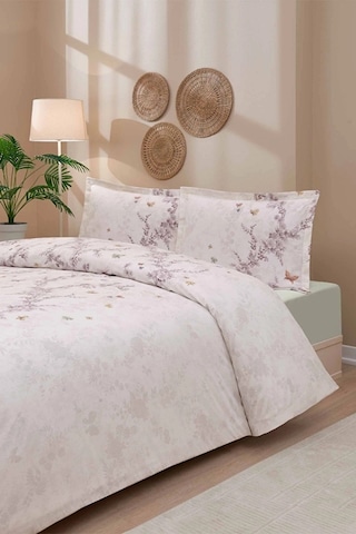Özdilek Bloomlight Çift Kişilik Nevresim Takımı %100 Pamuk Ranforce 200x220 Yeşil Çiçek Desenli Krem