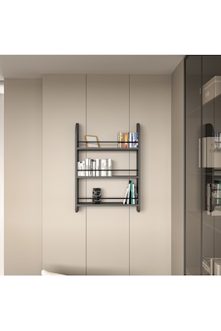 Alpa Ev Mobilya 3 Katlı Duvar Rafı, Çok Amaçlı Ahşap Kitaplık, Mutfak Banyo Montessori Ünitesi Antrasit