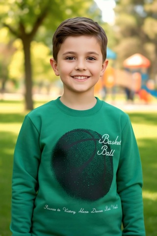 Basketball Yazı Desenli Yeşil Renk Erkek Çocuk Eşofman Takımı Yeşil