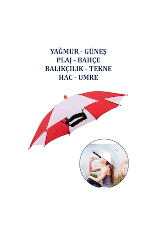 Eleven Markets Kafaya Takılan Şapka Şemsiye Gölgelik Plaj Yazlık Kafa Şemsiyesi Kırmızı Beyaz Kırmızı - Lacivert