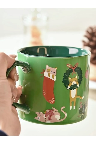 Muse Home Store Yılbaşı Çay Ve Kahve Kedi Desenli Büyük Bardak 270331476 Yeşil