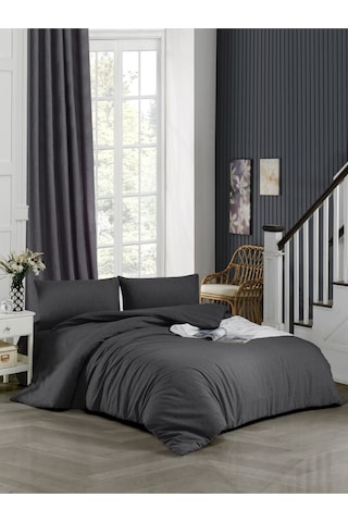 Ely Parker Battal Boy Nevresim Takımı (200x200 Lastikli Çarşaf+Yorgan Kılıfı+Yastık Kılıfı) Antrasit 200 x 200 Antrasit