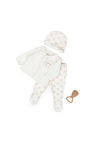 Bebek 3 Lü Takım Pantolon, Uzun Kol T-shirt, Şapka , Bebek Ve Yenidoğan Serisi - Csy8143 Taş