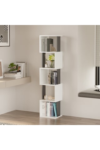 Milan Modern Kitaplık Çok Amaçlı Dekoratif Raf Salon Kitaplığı Ofis Çalışma Odası Raf Dolap Beyaz - Antrasit
