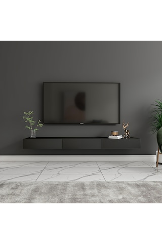 Avalon 3 Kapaklı Duvara Monte Tv Sehpası 140 Cm, Modern Minimal Tasarım, Tv Ünitesi - Antrasit Antrasit