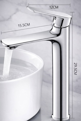 Viosa Lüks Çanak Lavabo Bataryası Yüksek Gövdeli Banyo Musluğu Krom Kaplama Lavabo Bataryası Siyah