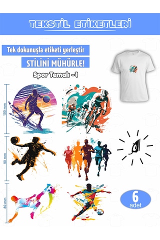 Ütü İle Yapışan Kıyafet Etiketi Spor Temalı -1 6lı Set Karışık