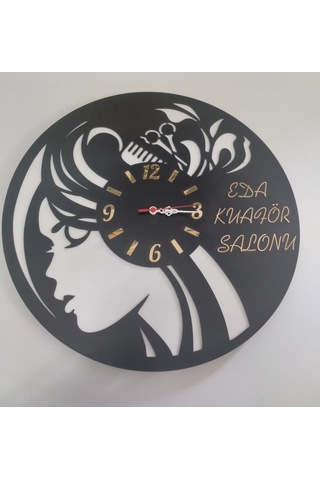 Kuaför Duvar Saati Muhteşem Tasaım Sağlam 3+3 Mm Mdf Kaliteli Siyah