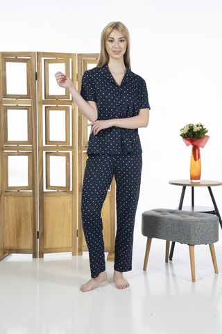 Estiva 24151 Kadın Kısa Kol Boydan Düğmeli Gömlek Pijama Takımı 001