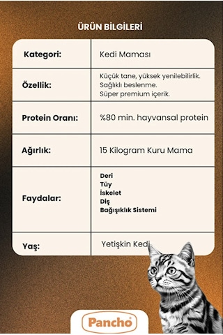 Pancho Kuzu Etli Yetişkin Kedi Maması 15 KG
