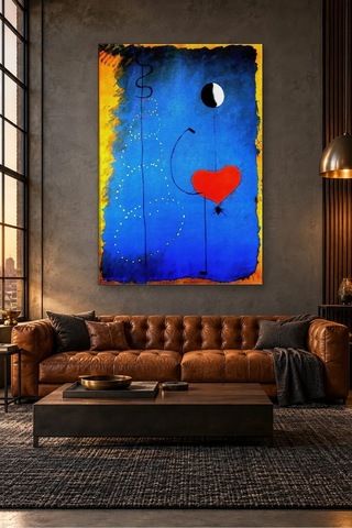 Fida Joan Miró Mavi Fonda Kırmızı Kalpli Dansçı Canvas Tablo Çok Renkli