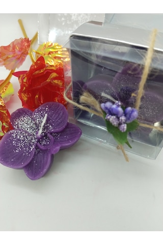 12 Li Kutu Mor Çiçek Mum, Gümüş Kutulu Kokusuz Desenli