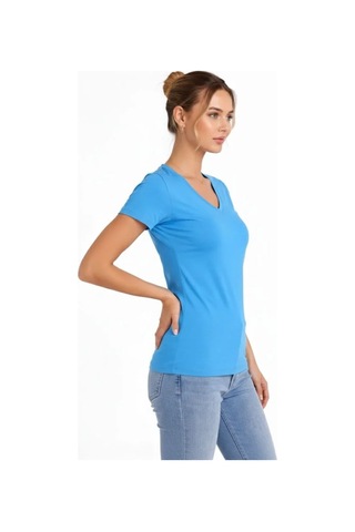 Etiler Collection T-shirt V Yaka Slim Fit Likralı Tişört Günlük Basic Body - Açık Mavi