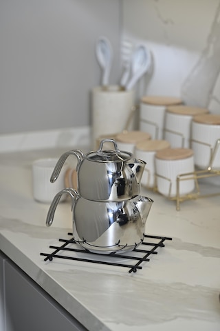 Mat Siyah Düz Çubuklu Yanmaz Nihale, Tezgah Üstü Altlık - Metal Paslanmaz Siyah