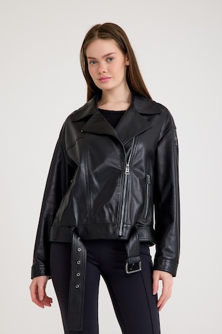 Oversize Bayan Deri Ceket Vb-23-bk-2143-22609 Siyah