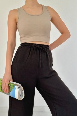 Gülsüm Aydın Siyah Keten Pantolon Siyah