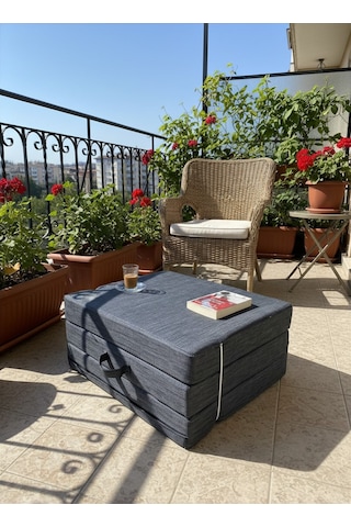 Sergama 180x70 X 10 Cm Ultra Kalın Sünger Su İtici Kumas Katlanabilir Fermuarlı Yıkanabilir Minder Antrasit