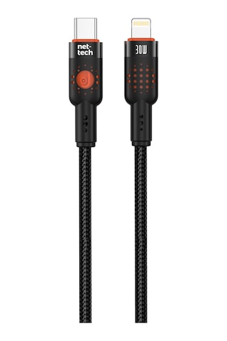 Nettech Nt-dc33 30w Plastik 100 Cm Type-c To Lightning Şarj Ve Data Kablosu Siyah