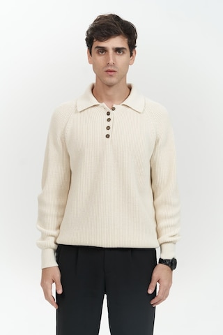 Vander Düğme Detay Ekru Erkek Triko Kazak Ekru