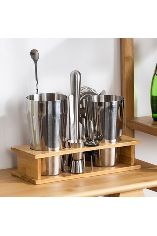 Wondernest Tepsili Shaker Seti, Bambu Çerçeve Barmen Bar Lichen Boston