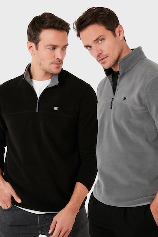 Buratti Slim Fit Anti-Pilling Tüylenme Yapmayan Bato Yaka Şardonlu 2'Li Paket Erkek Polar 5906001S2 Gri-Siyah
