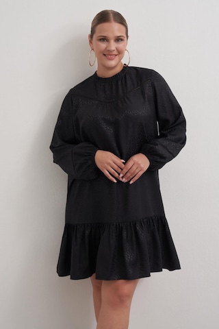 Şerit Detaylı Saten Elbise-3365 Siyah