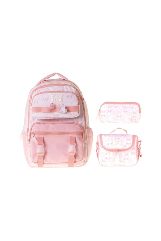 Calacilo Kedi Baskılı Pembe Kız Çocuk Üçlü İlkokul Okul Çantası Seti - Setcc-c4050a