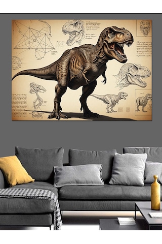 Dinozor T-rex Teknik Çizim Dekoratif Kanvas - Mdf Ahşap Tablo