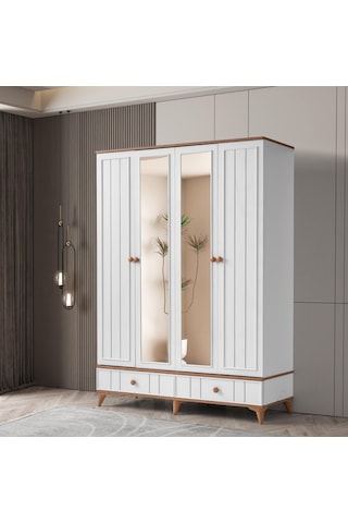 Beenal Sıla 4 Kapaklı Gardırop Çekmeceli Dolap 153cm. Beyaz-a.çam