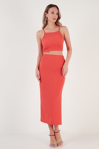 Lela Slim Fit Ip Askılı Yırtmaçlı Bayan Takım 5865278 Nar Çiçeği