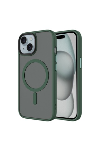 Apple Uyumlu iPhone 15 Plus Kılıf Mat Arka Yüzey Wireless Şarj Özellikli Zore Flet M-safe Kapak Koyu Yeşil