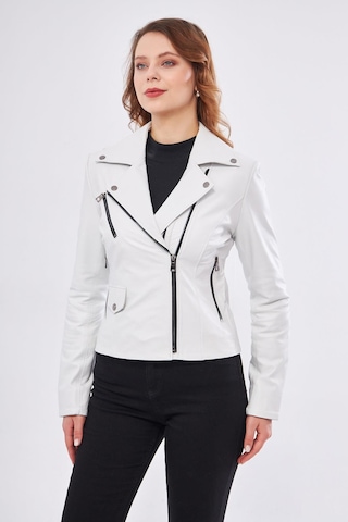 Derinss Dka1202 Hakiki Deri Kadın Beyaz Mont 001