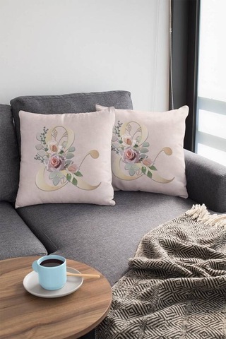 Çift Taraflı Bej And Ve Harfli Yastık Kırlent Kılıfı Krl559n11