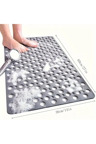 36x66 Cm Kaymaz Vantuzlu Duş Ve Banyo Zemin Matı Su Geçirmez, Güvenli Kaydırmaz Mat Antrasit