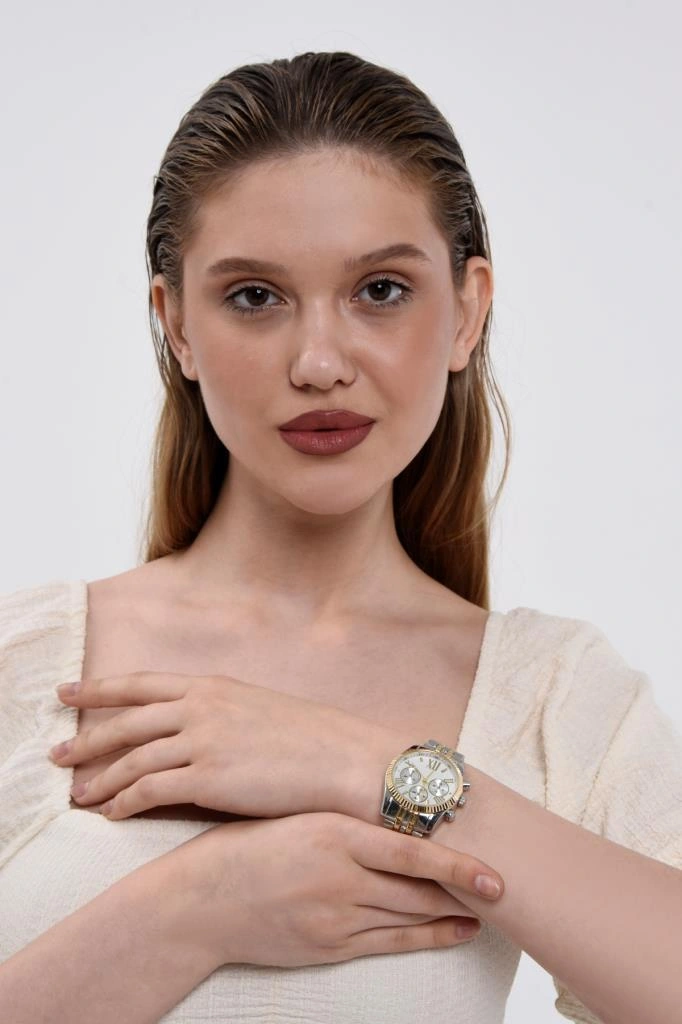 Roma Rakam Kasa Detaylı Altın Gümüş Kadın Kol Saati Gümüş