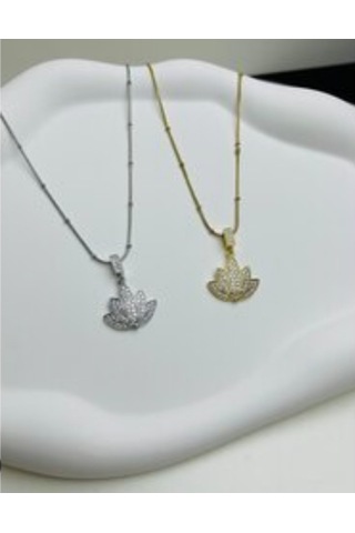 Beren Aksesuar Stainless Steel Lotus Çelik Kolye Gold
