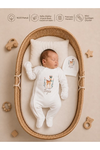 Pia Baby Kız Bebek Hastane Çıkışı İsimli Tulum Takımı Yastık Kılıfı Şapka Eldiven Kıyafet Kesesi Bebek Hediyesi 2036ytkyx Krem
