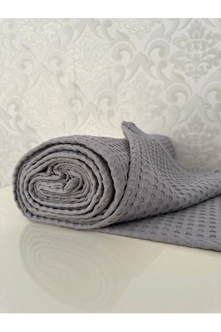 Premium %100 Pamuk Çift Kişilik Yazlık Pike, Yatak Örtüsü, Terletmez Kumaş Gri Renk 240x200cm Gri