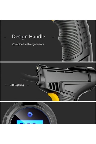 Xuweiwei Dylm Taşınabilir Siyah Kablosuz Lastik Şişirici Usb Şarj Edilebilir 150 Psı Hava Kompresörü Led Işık Dijital Ekran