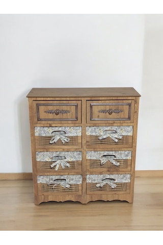 Ahşap 8 Çekmeceli Hasır Görünümlü Sebzelik Atlantik Çam