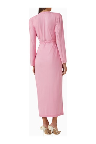 Rowen Rose Belted Cardigan Dress, Lüks Örgü Kumaşlı Kuşaklı Şık Triko Elbise Abiye Pembe 40