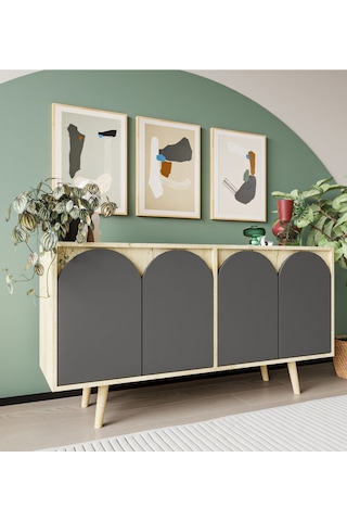 Venezia Ahşap Ayaklı Bohem Konsol Safir Meşe - Antrasit 150 Cm