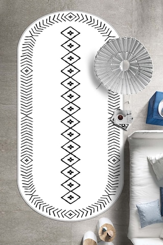 West Home Dijital Baskı Yıkanabilir Kaymaz Taban Oval Mutfak Halısı Salon Halısı Ve Yolluk Wh 375 White Oval