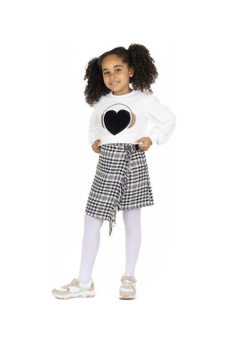 Kız Çocuk Kalpli Peluş Sweatshirt-13494 Ekru