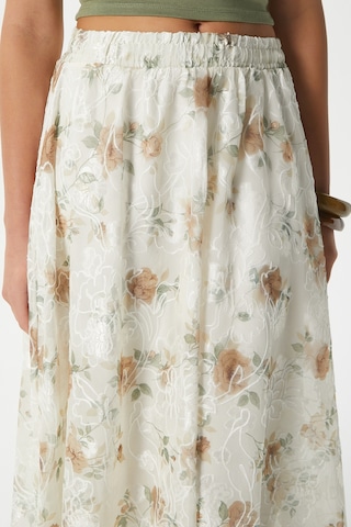 Kadın Rosary Astarlı Bel Lastikli Çiçek Desenli Etek Krem