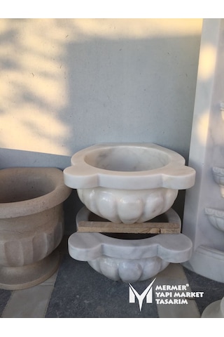 Afyon Beyaz Mermer Kavun Dilimli Kurna