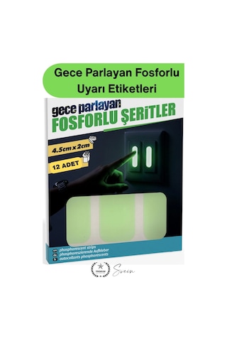 Fosforlubant Gece Parlayan Fosforlu Uyarı Etiketleri 12 Adet Kendinden Yapışkanlı Şerit Priz Elektr